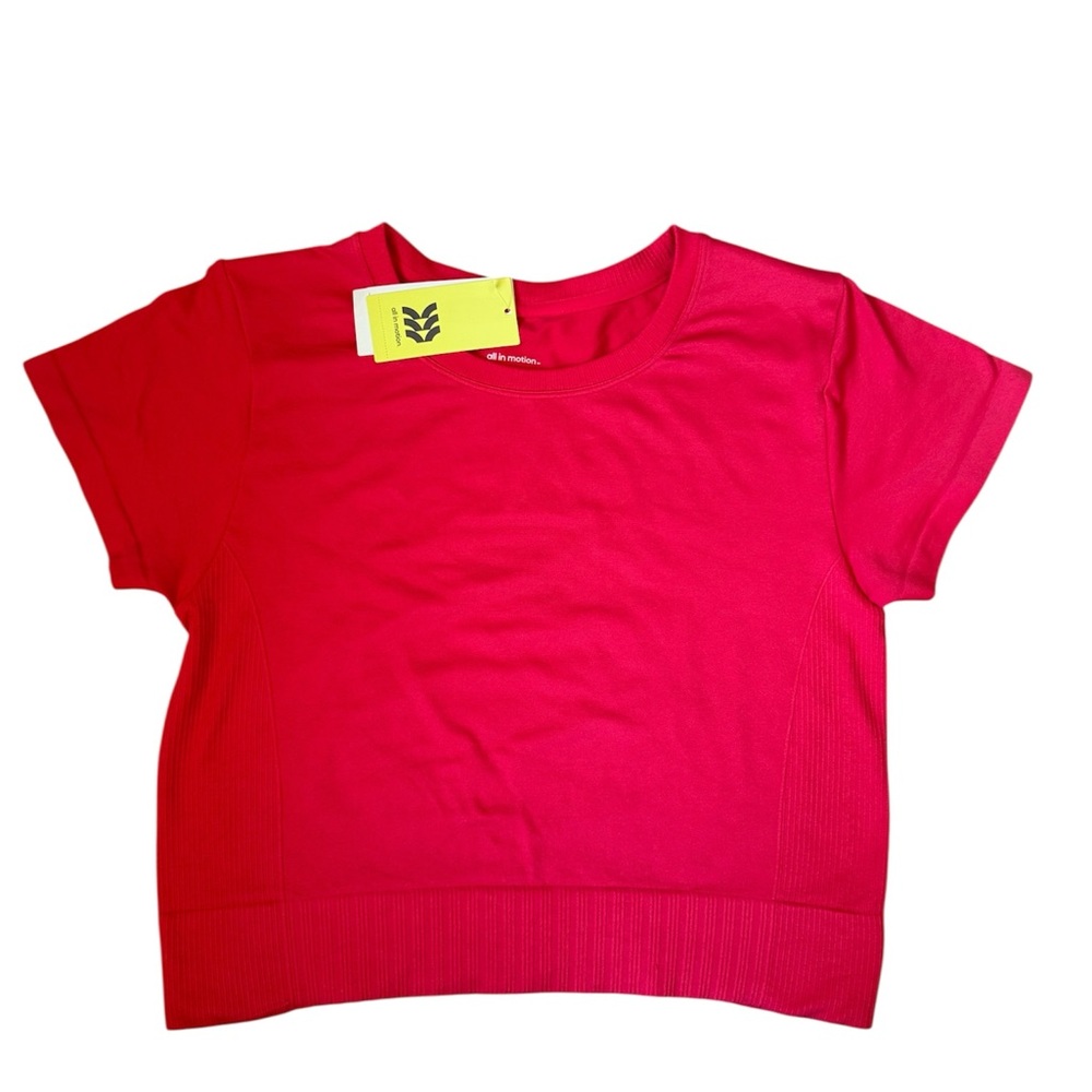 All in Motion Women’s Ribbed Hem Active Crop Tee – Cherry Red – Size XL